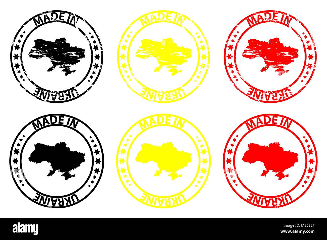 Made in Ukraine - rubber stamp - vector, Ukraine map pattern - black, yellow and red Stock Vector