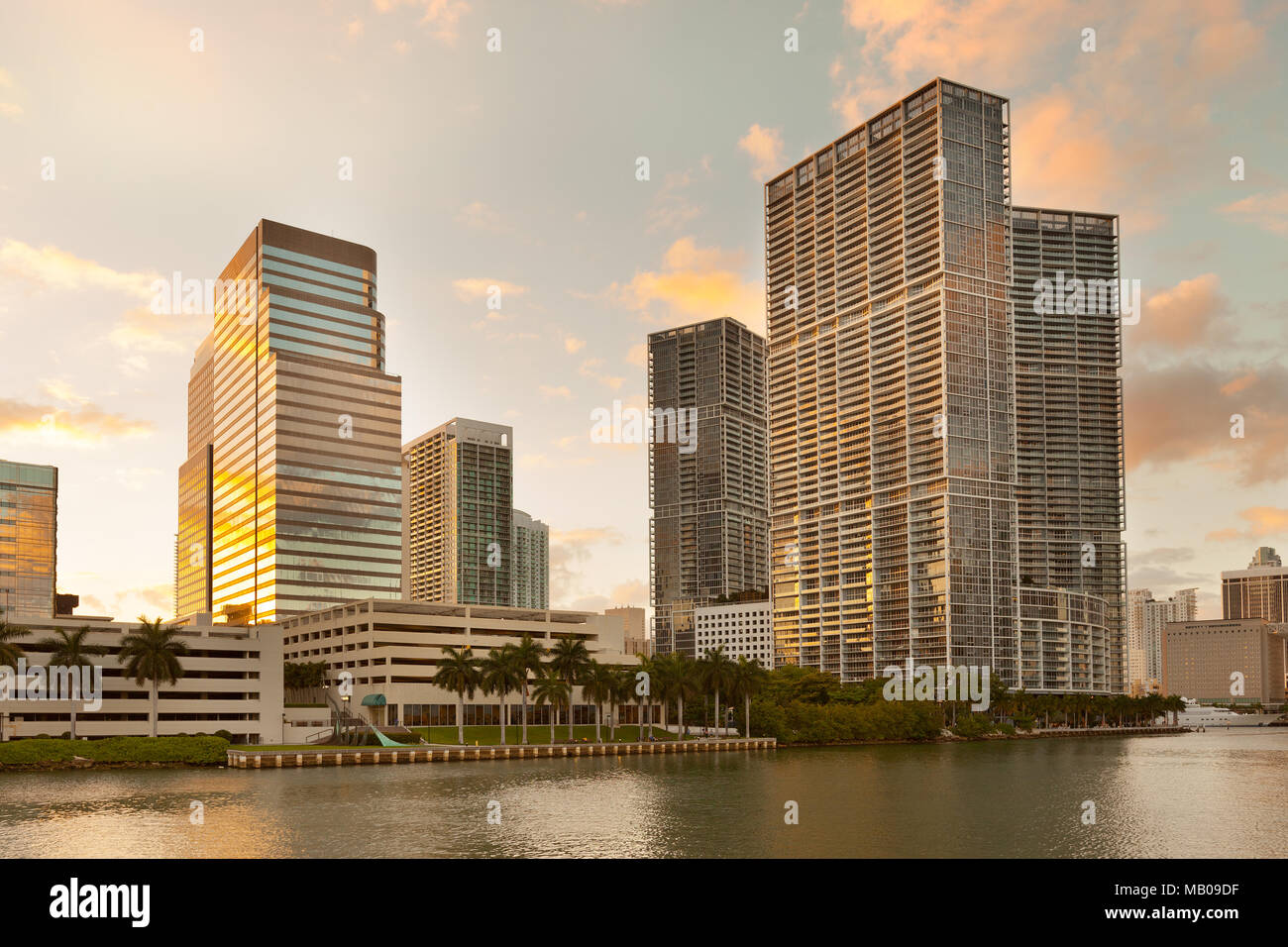 Skyline of buildings at Brickell District, Miami, Florida, USA Stock Photo