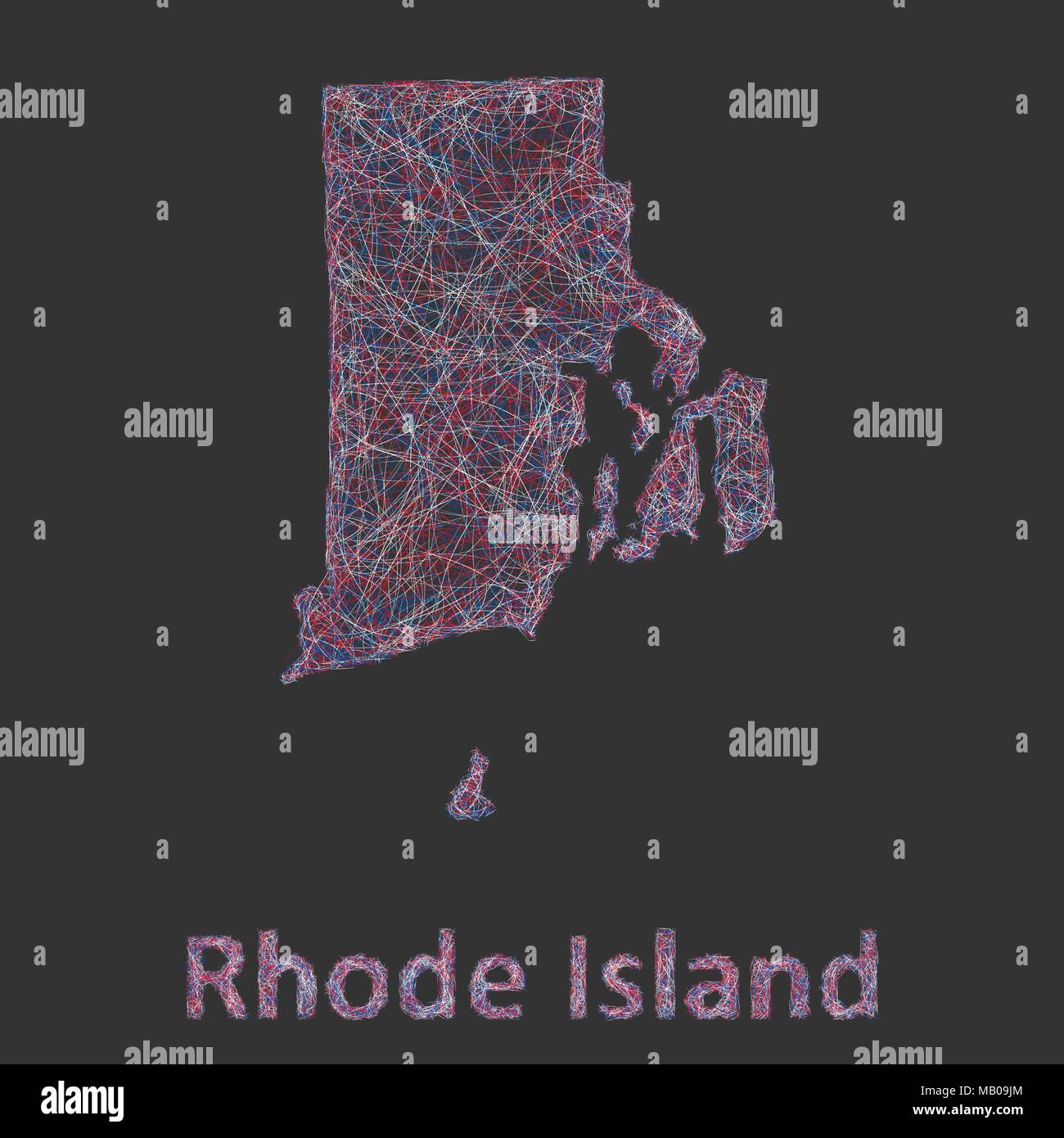 Rhode Island line art map Stock Vector