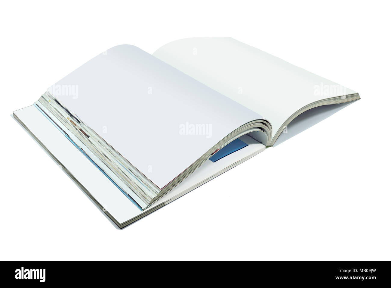 Opened blank pages of magazine or book, catalog isolated on a white background - a mock up for demonstrating your design Stock Photo