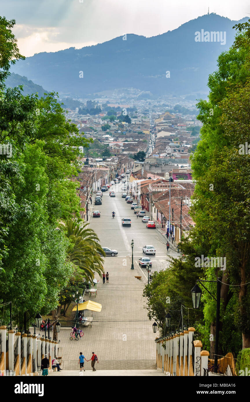San Cristobal de las Casas, Mexico - March 26, 2015: View of San Cristobal de las Casas looking down from steps leading up to Guadalupe church Stock Photo