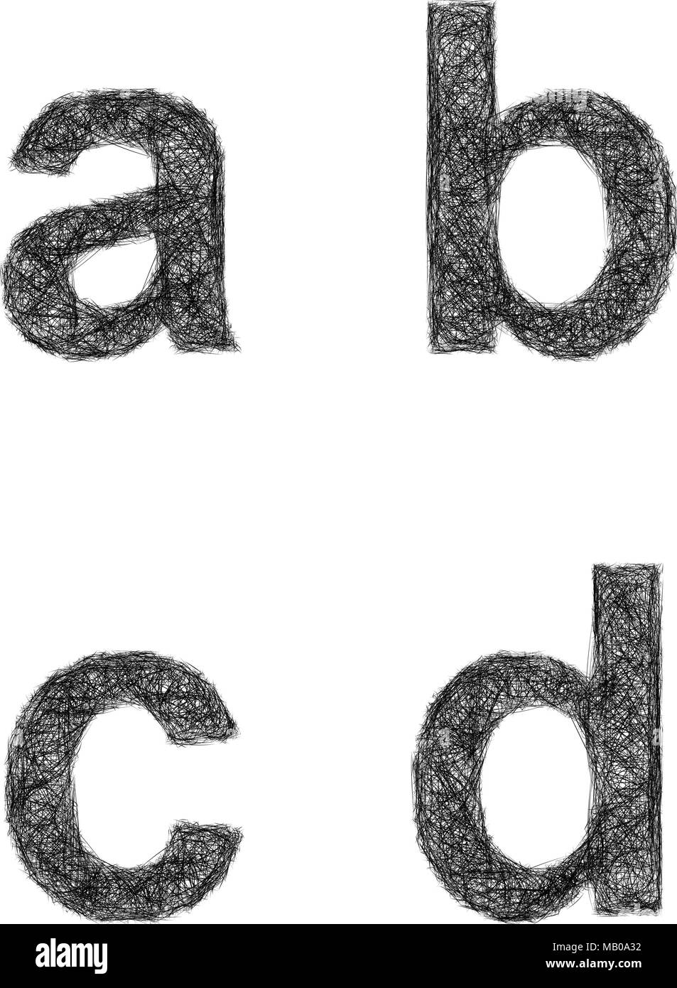 Sketch font set - lowercase letters a, b, c, d Stock Vector