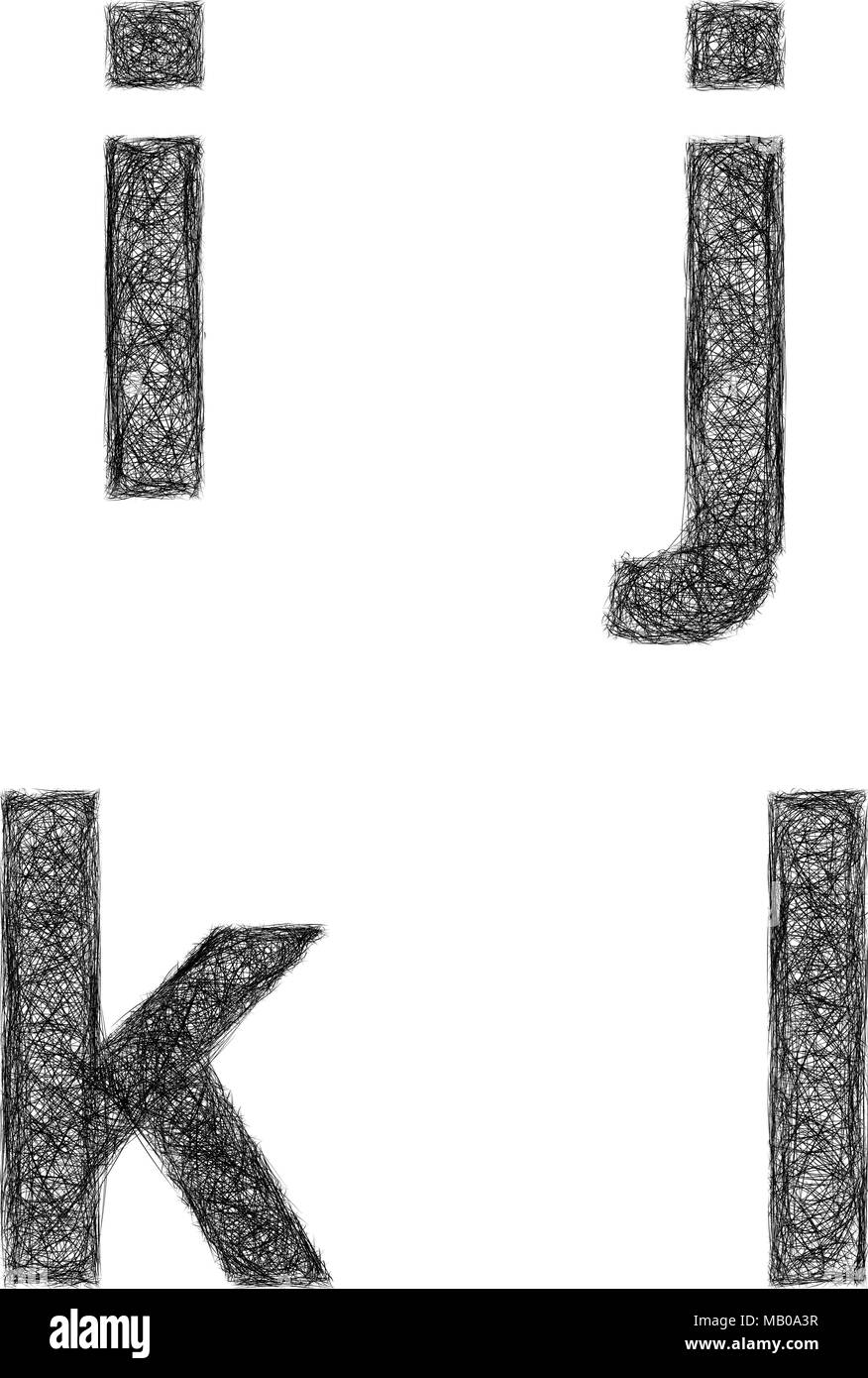 Sketch font set - lowercase letters i, j, k, l Stock Vector