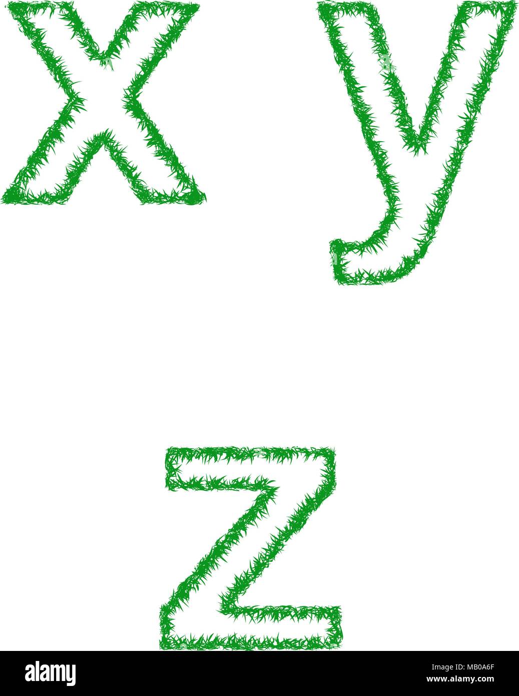 Green grass font set - lowercase letters x, y, z Stock Vector