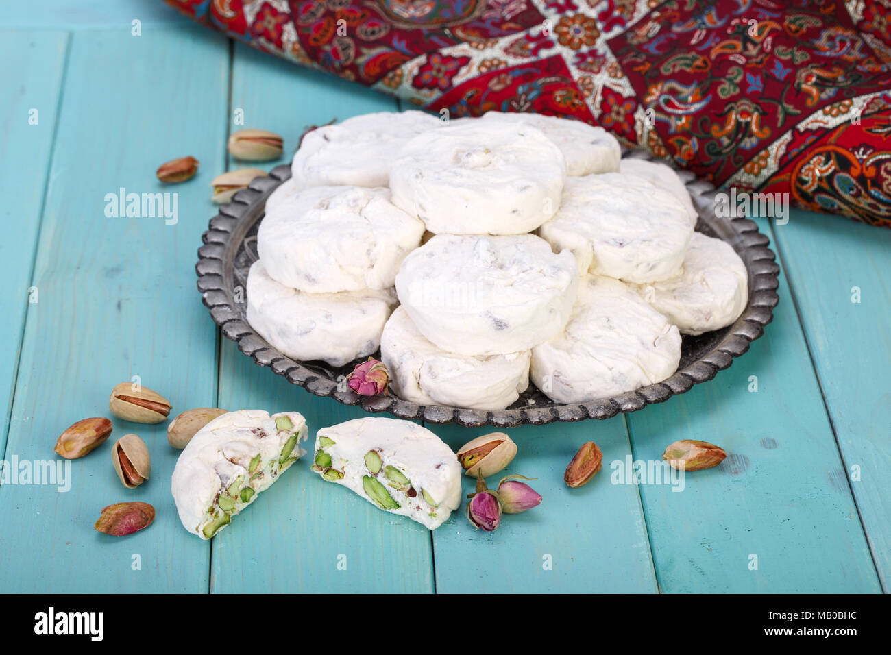Traditional Iranian and Persian pieces of white nougat dessert sweet