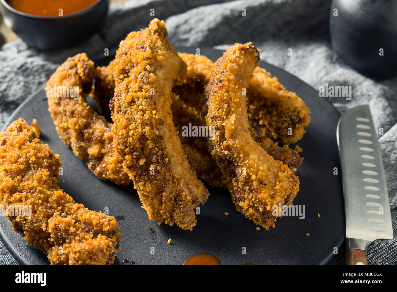 Homemade Deep Fried Ribs with Barbecue Sauce Stock Photo Alamy