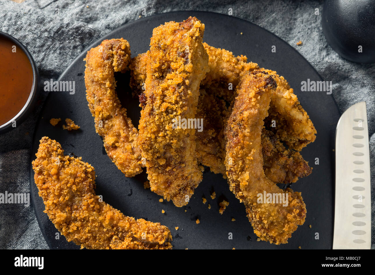 Homemade Deep Fried Ribs with Barbecue Sauce Stock Photo Alamy