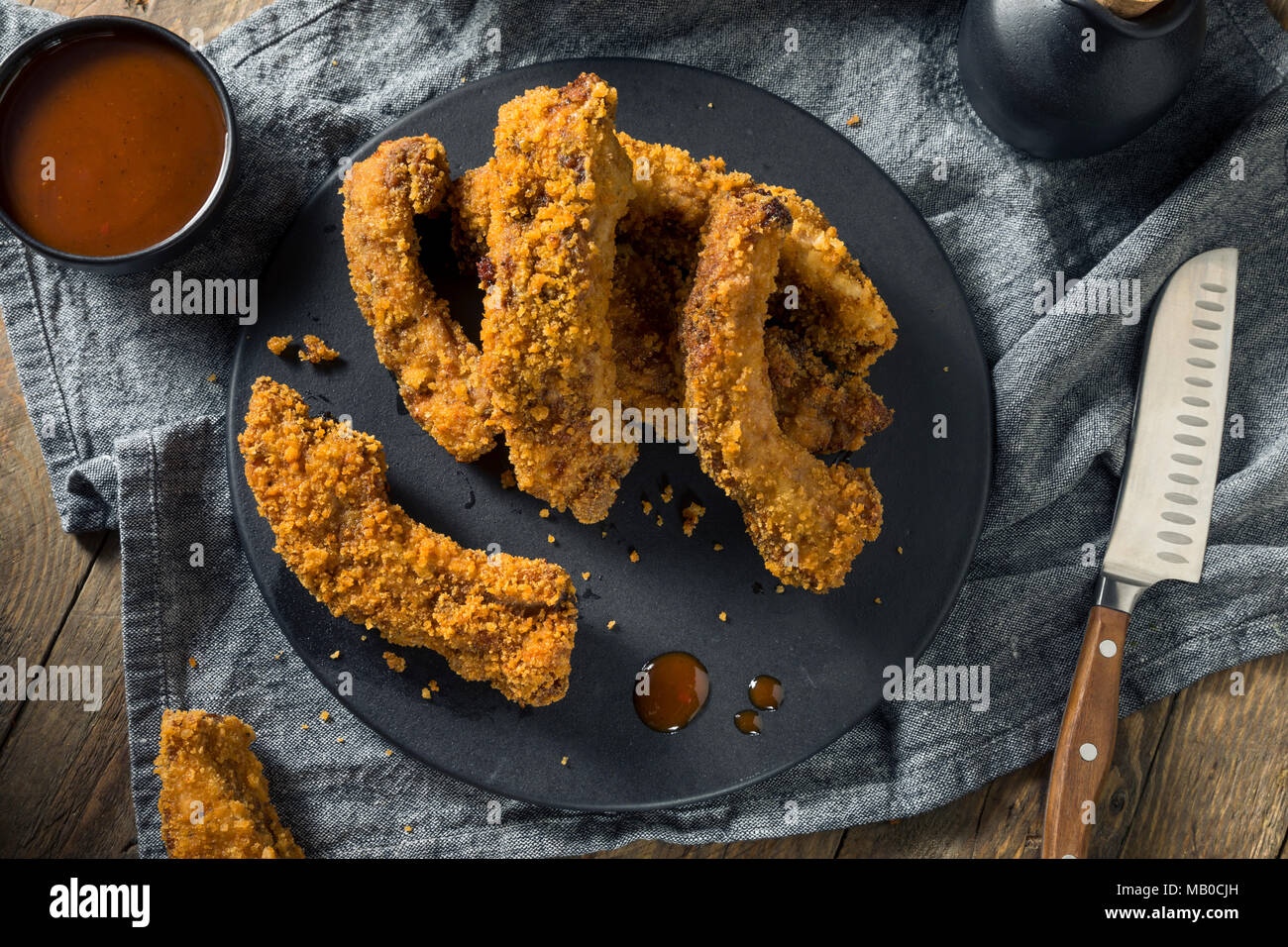 Homemade Deep Fried Ribs with Barbecue Sauce Stock Photo Alamy