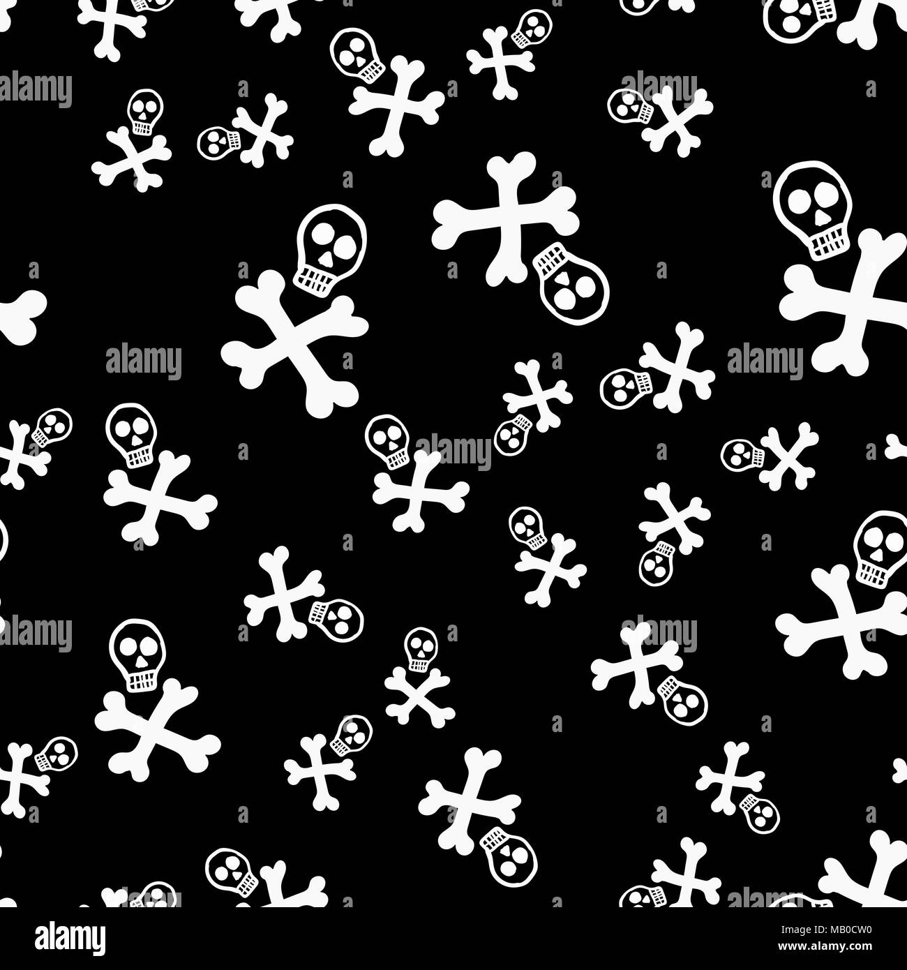 Decorative stylized skulls seamless pattern on black backdrop Stock Vector