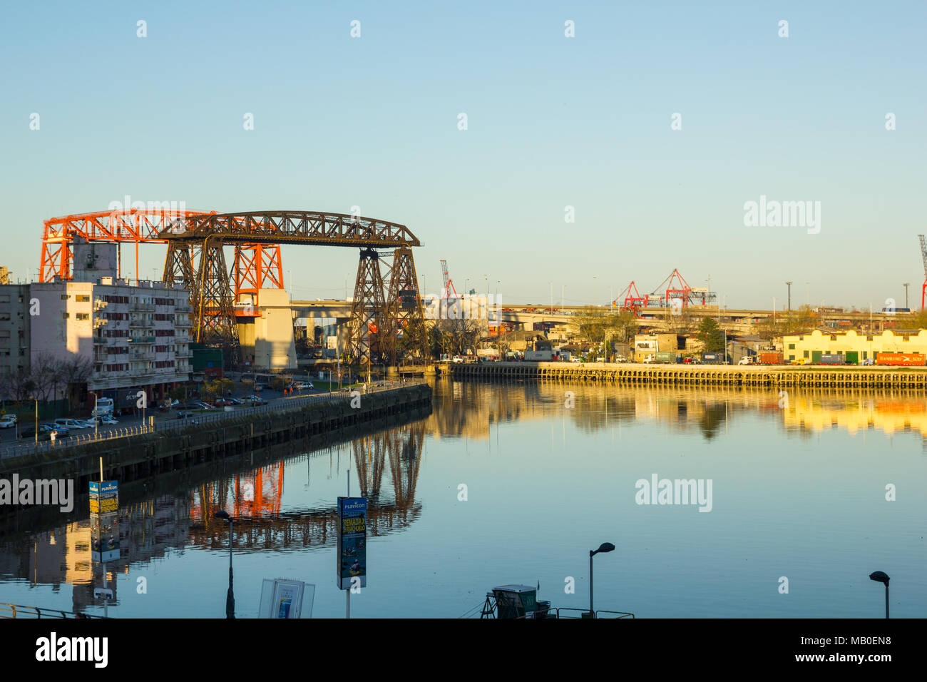 BUENOS AIRES, ARGENTINA - SEPTEMBER 13: Panorama of the industrial part of  La Boca, with cranes of the port and the bridge of Avellaneda in the backg  Stock Photo - Alamy