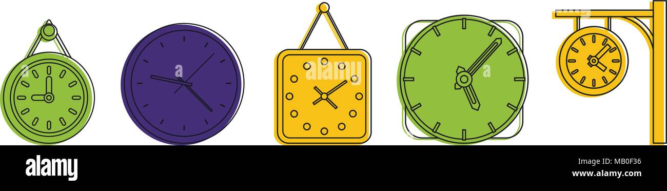 Wall clock icon set, color outline style Stock Vector Image & Art - Alamy