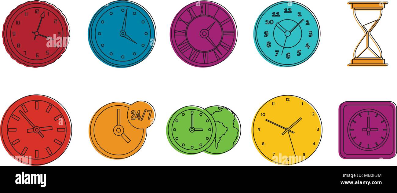 Clock icon set, color outline style Stock Vector Image & Art - Alamy