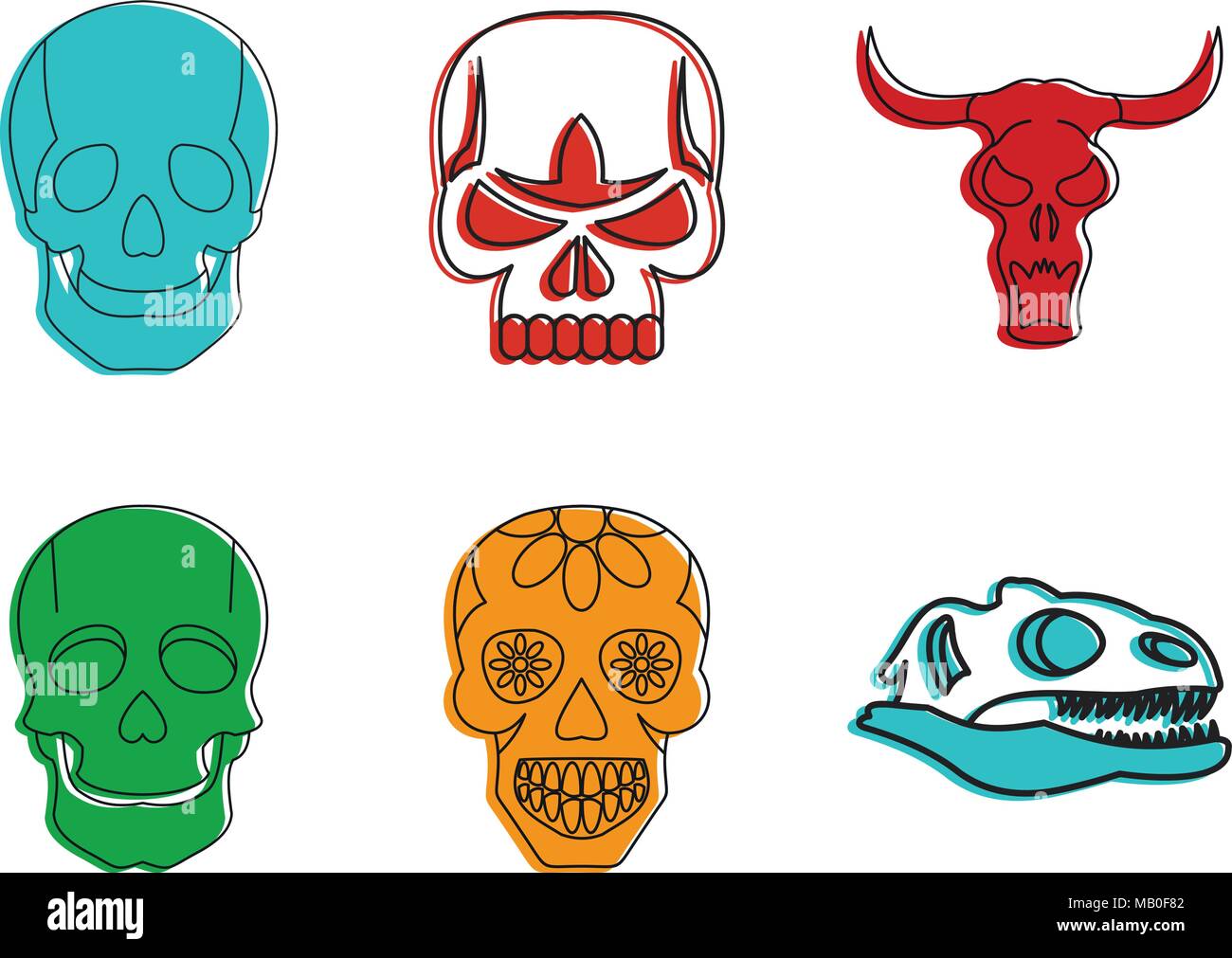 Skull icon set, color outline style Stock Vector Image & Art - Alamy
