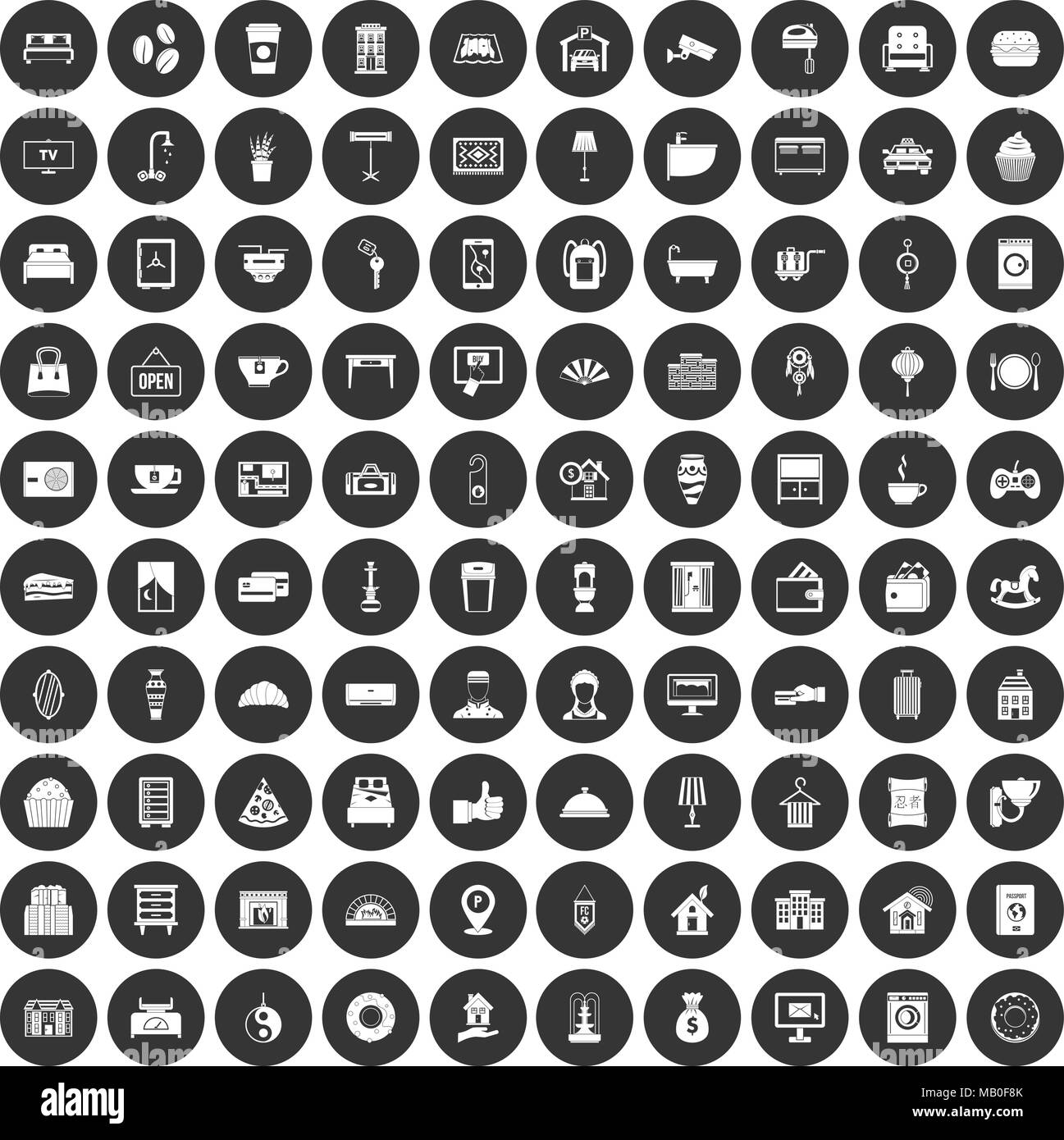 100 hotel icons set black circle Stock Vector Image & Art - Alamy