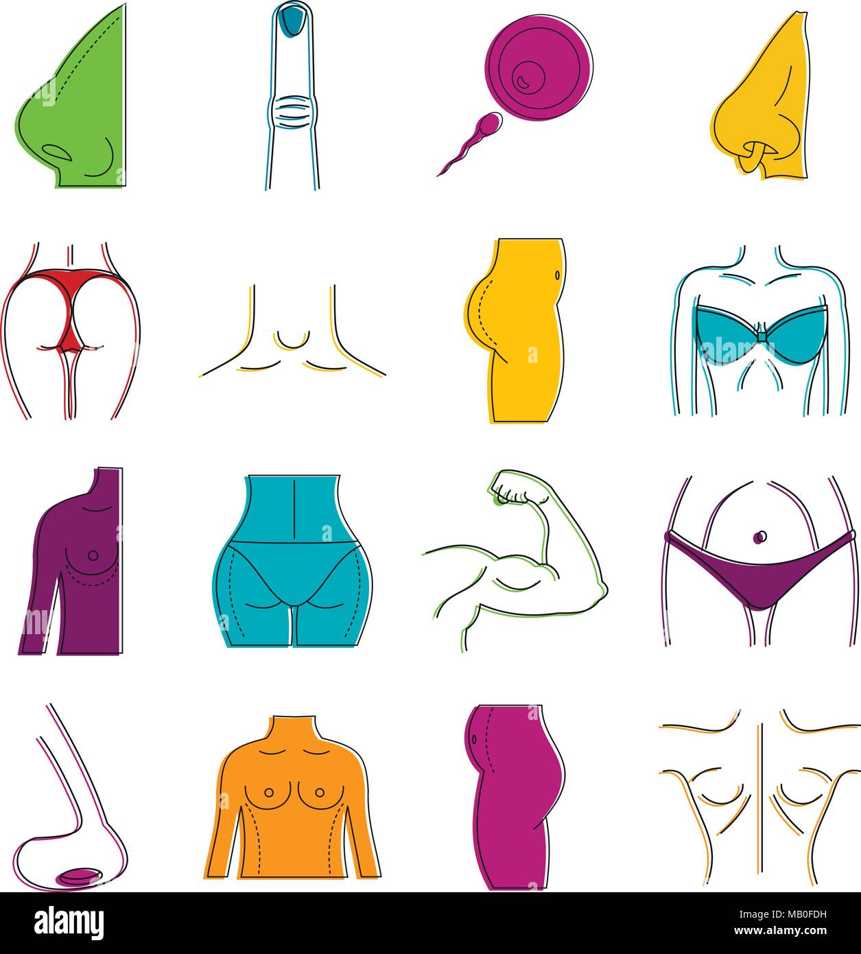 Human body shapes. Woman breast form set. Bra type - Stock