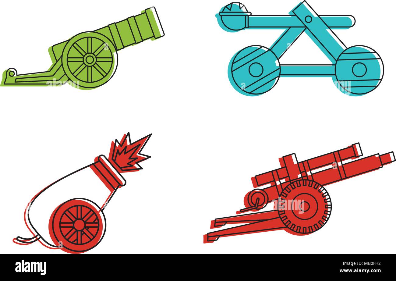 Cannon icon set, color outline style Stock Vector Image & Art - Alamy
