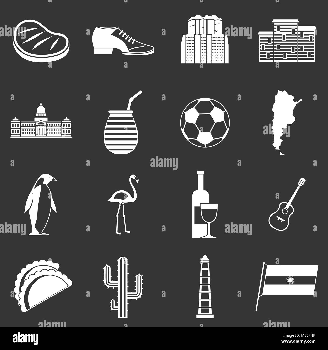 Argentina travel items icons set grey vector Stock Vector