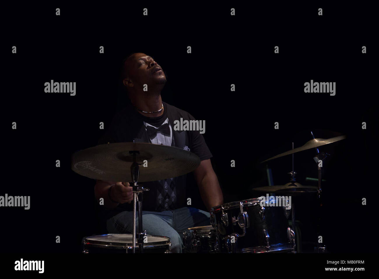 Byron "Wookie" Landham, musician and jazz drummer performing at Candlelight Lounge (Trenton, NJ) Stock Photo