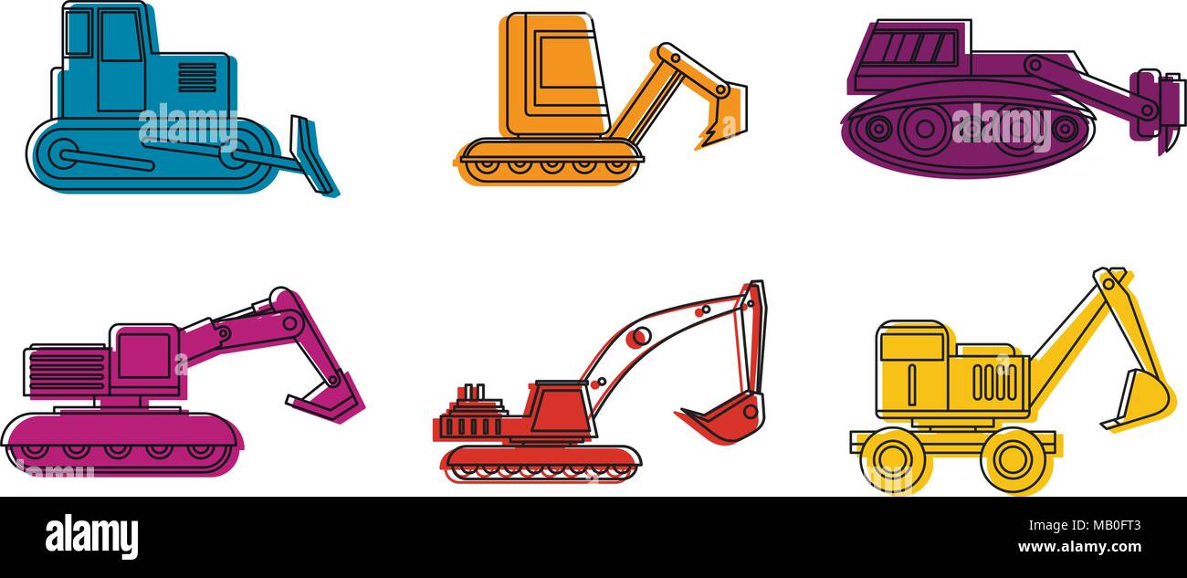 Excavator icon set, color outline style Stock Vector Image & Art - Alamy