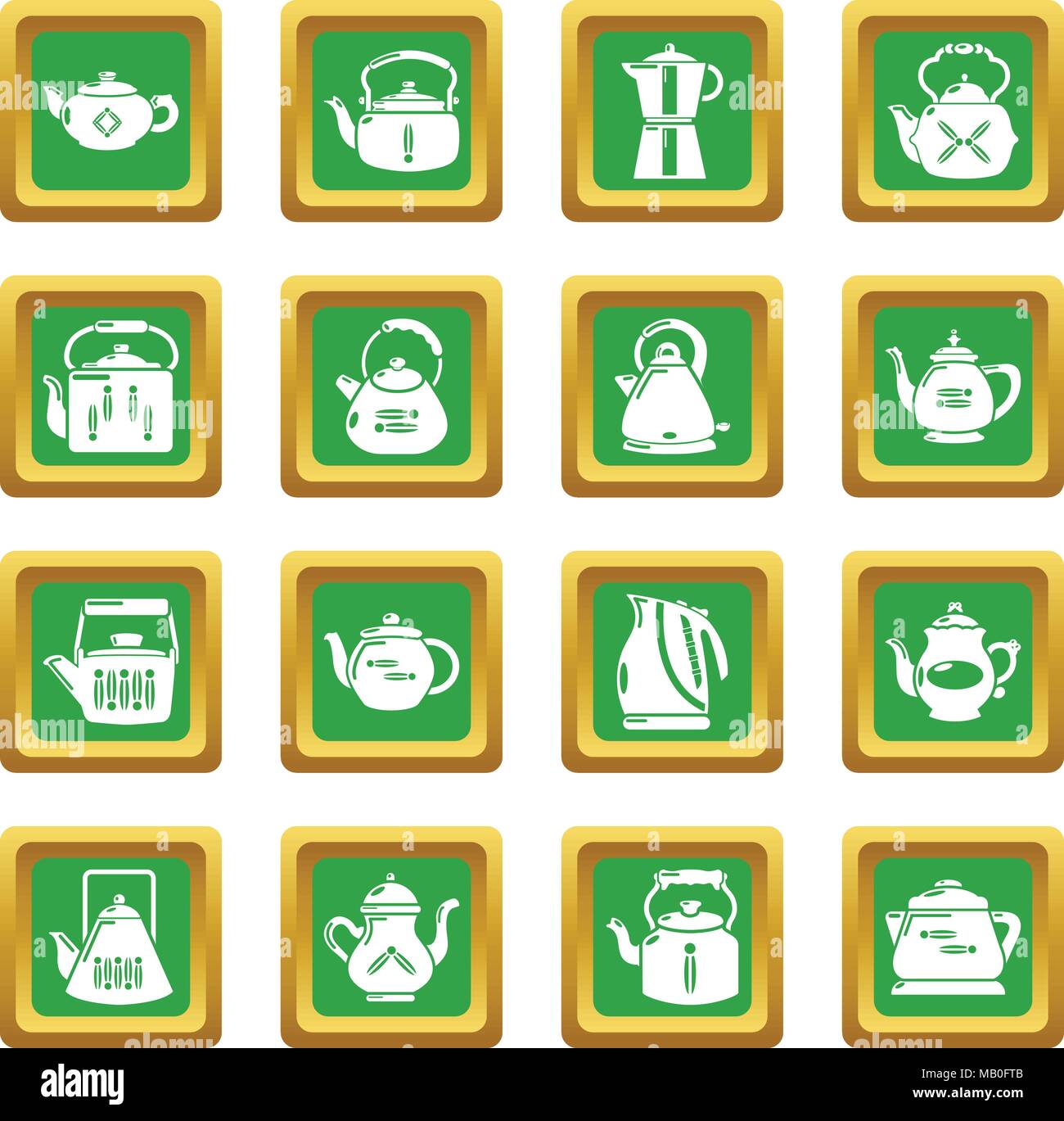 Teapot icons set green square vector Stock Vector