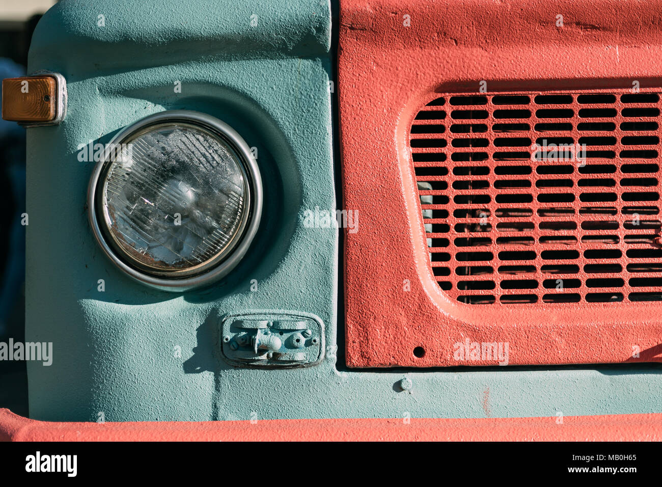 Close Up Of Old Vintage Retro Classic Car Headlight Lamp. Stock Photo