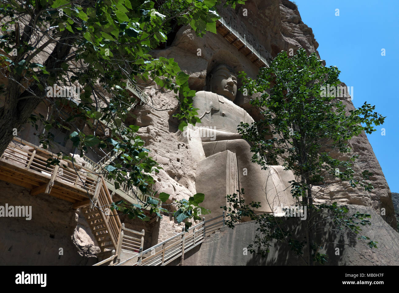 The Bingling Temple, or Bingling Si, in Gansu province, China, Asia. Grottoes, caves and caverns with giant Maitreya Buddha and Buddhist statues. Chin Stock Photo