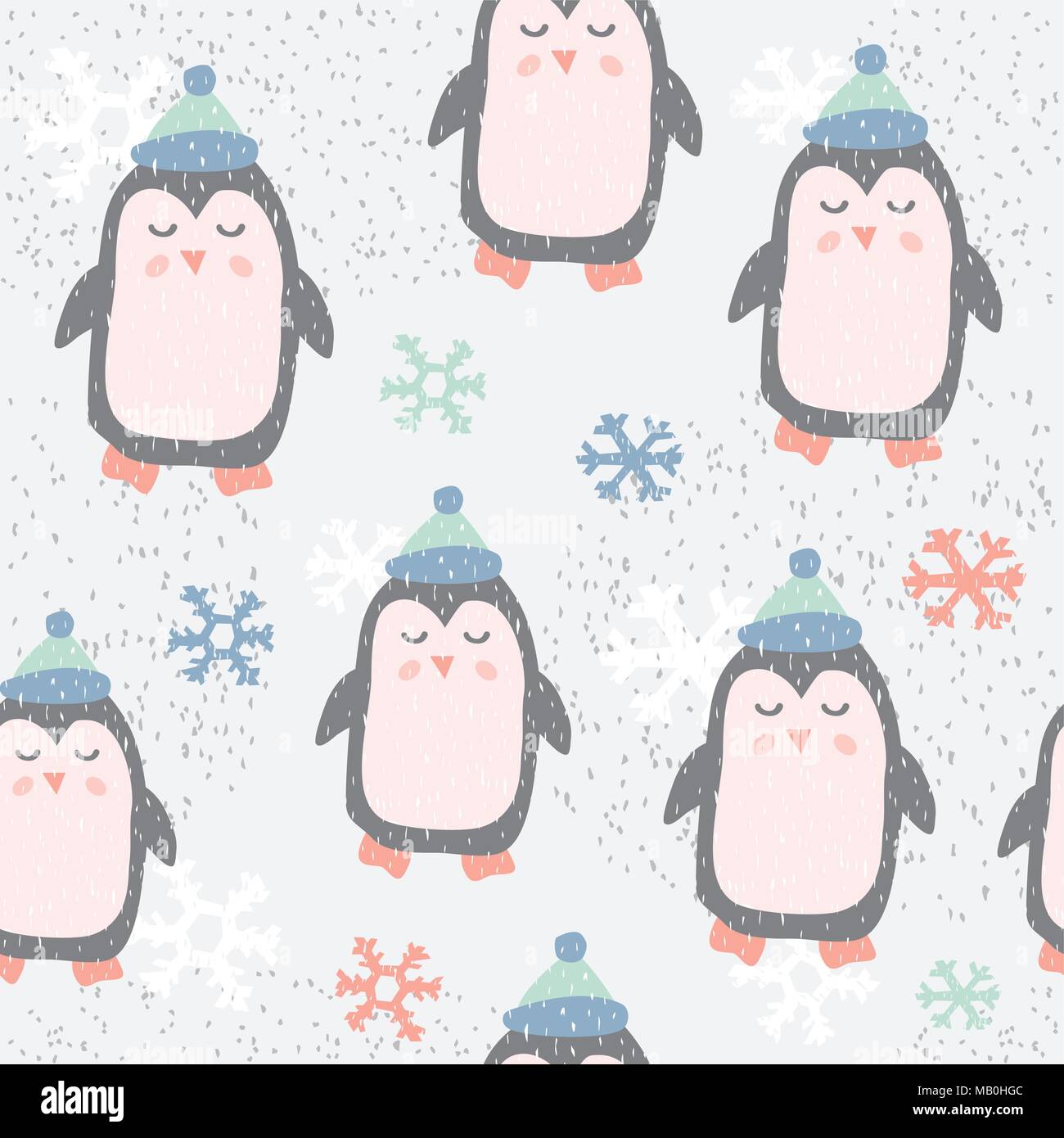 Childish seamless pattern with cute penguin. Creative texture for fabric Stock Vector