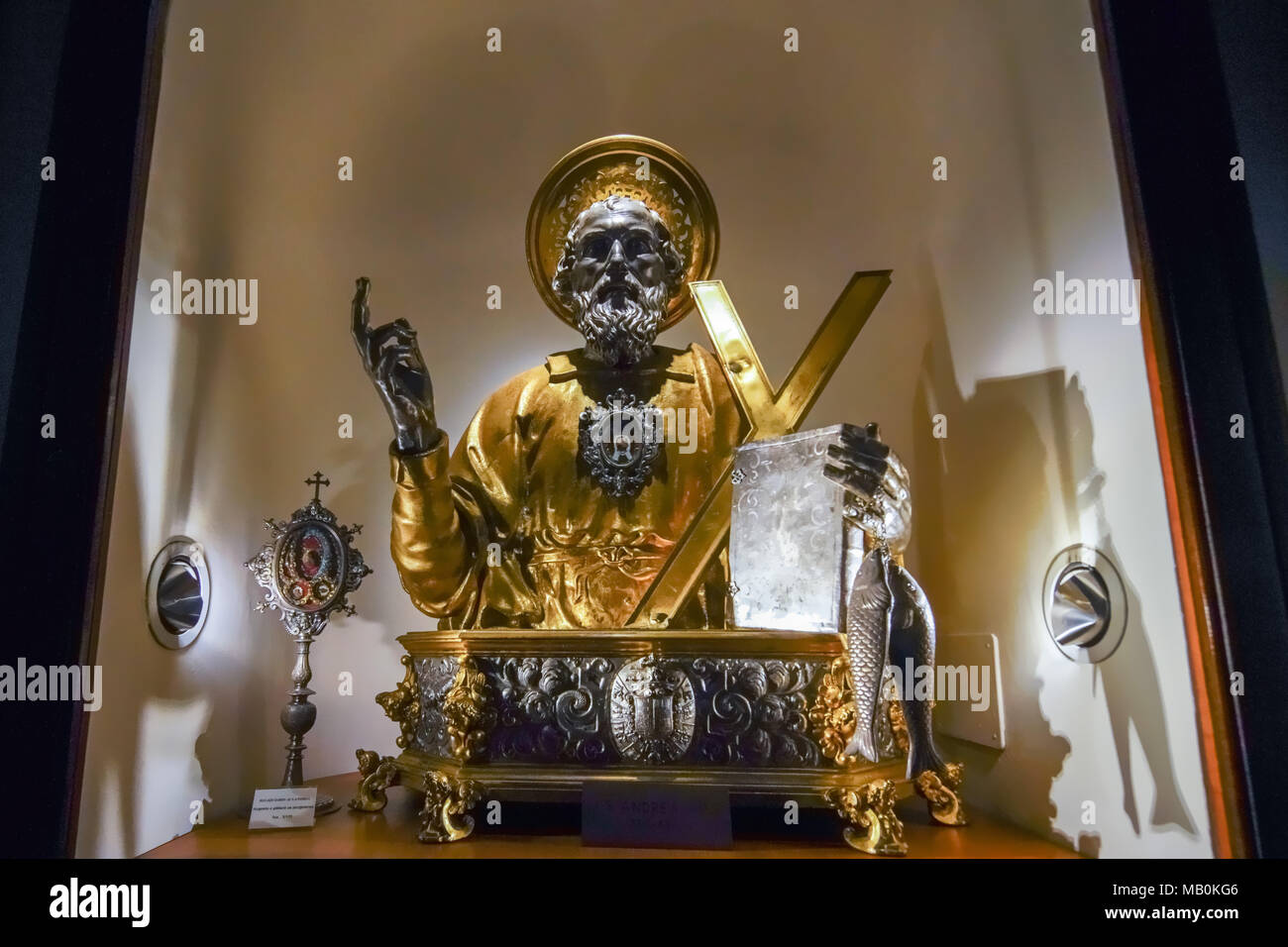 Reliquary with relics of Apostle St Andrew. Saint Andrew Cathedral in