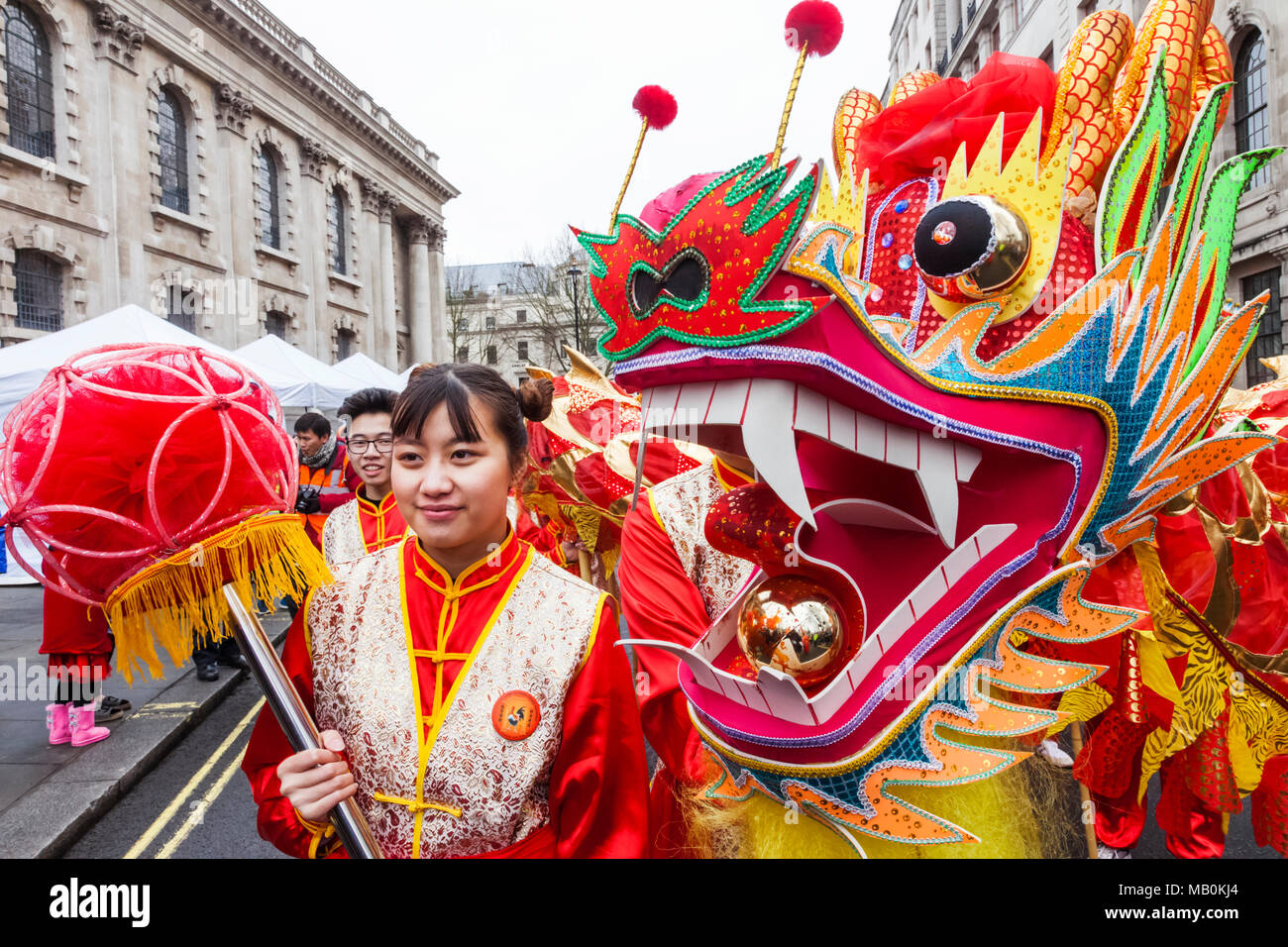 England, London, Chinese New Year Parade, Chinese Dragon Stock Photo