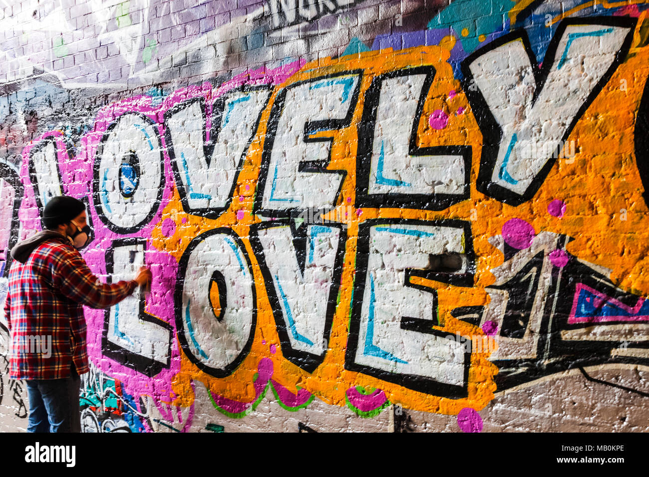 England London Lambeth Waterloo Leake Street Graffiti And Wall Art Tunnel Street Art With Words Lovely Love And Heart Stock Photo Alamy