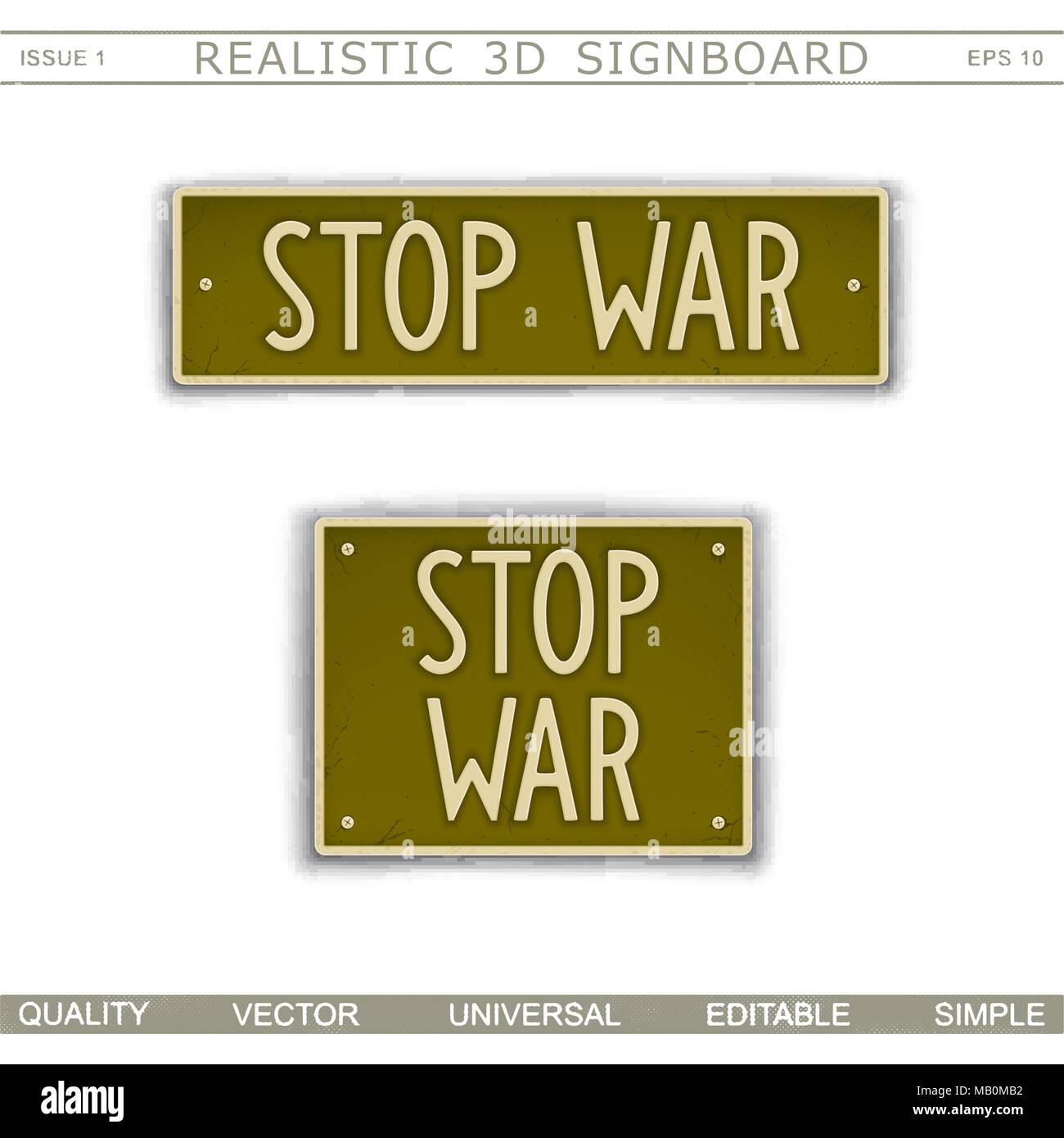 Signboard with slogan against the war. Stop war. Car license plate stylized. Vector design elements Stock Vector