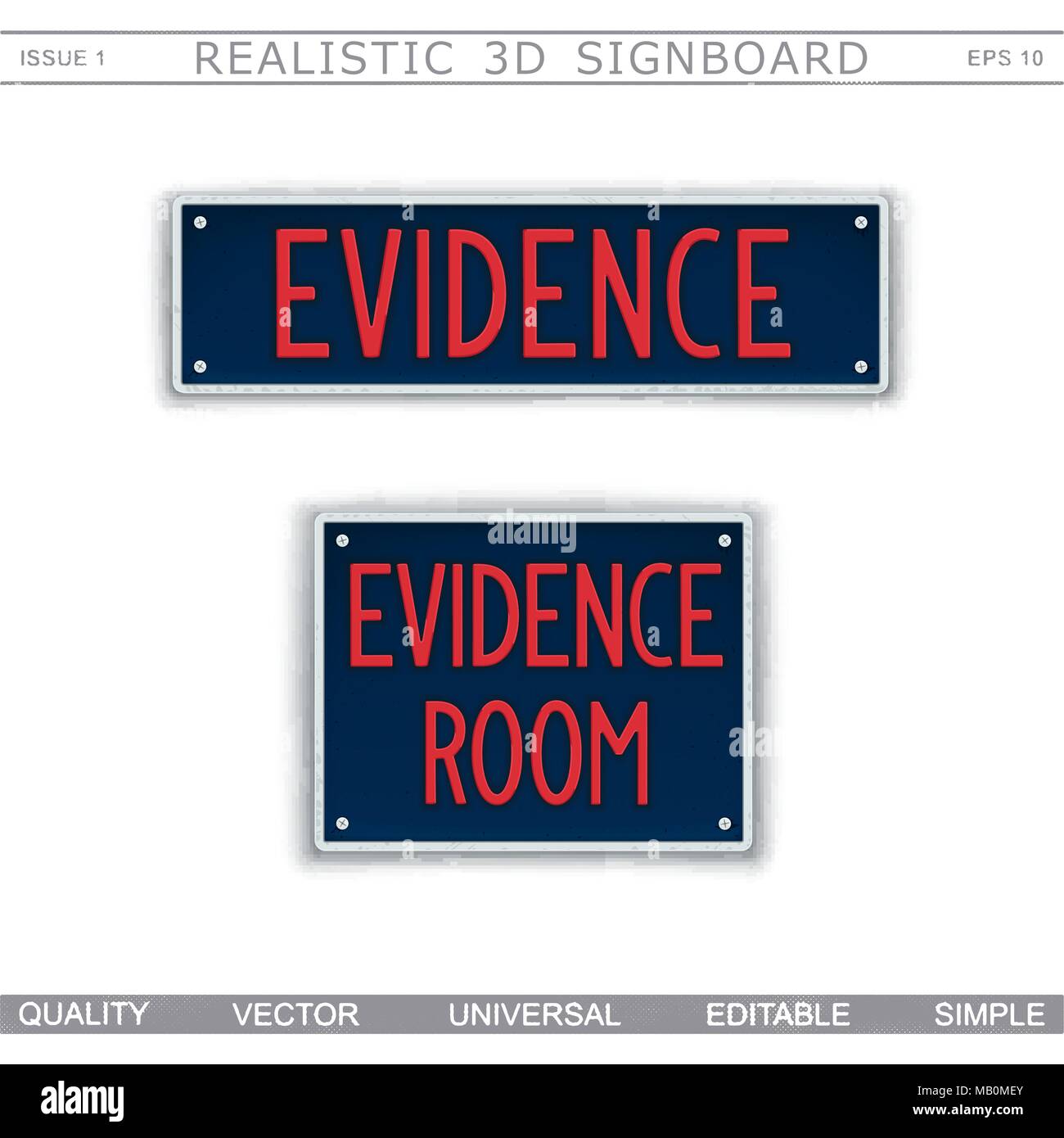 Signboard design. Evidence Room. Car license plate stylized. Vector elements Stock Vector