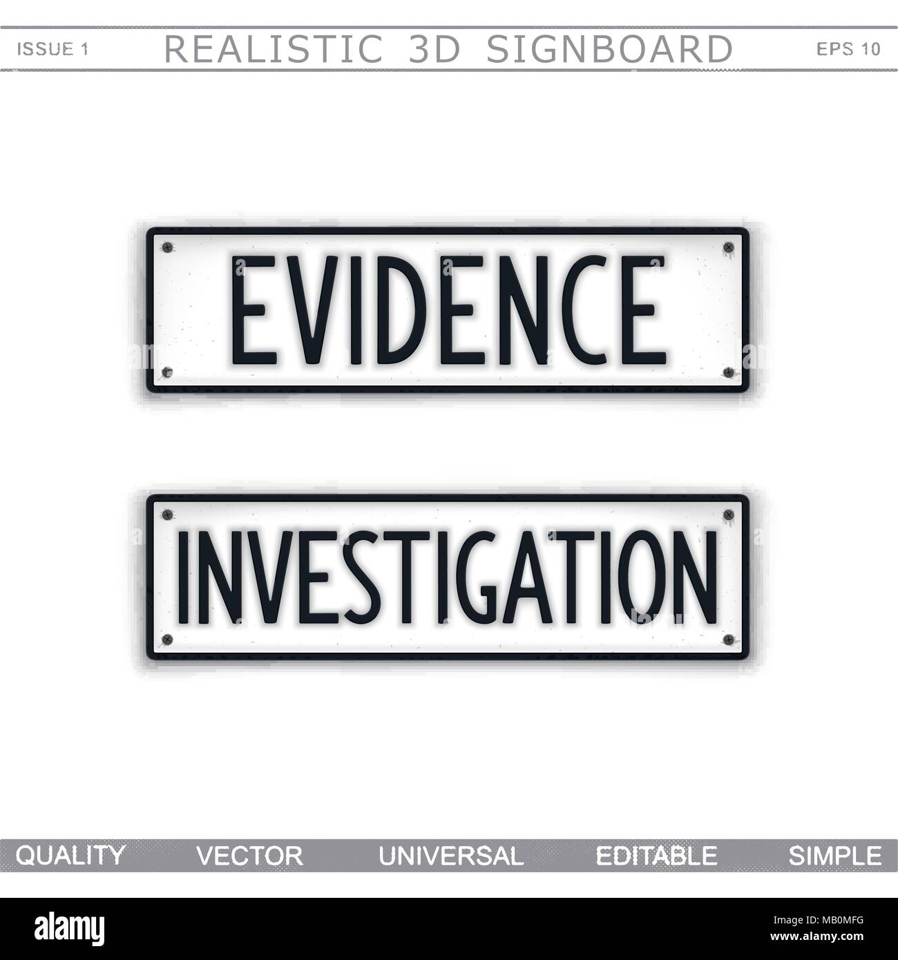 Signboard design. Evidence. Investigation. Car license plate stylized. Vector elements Stock Vector