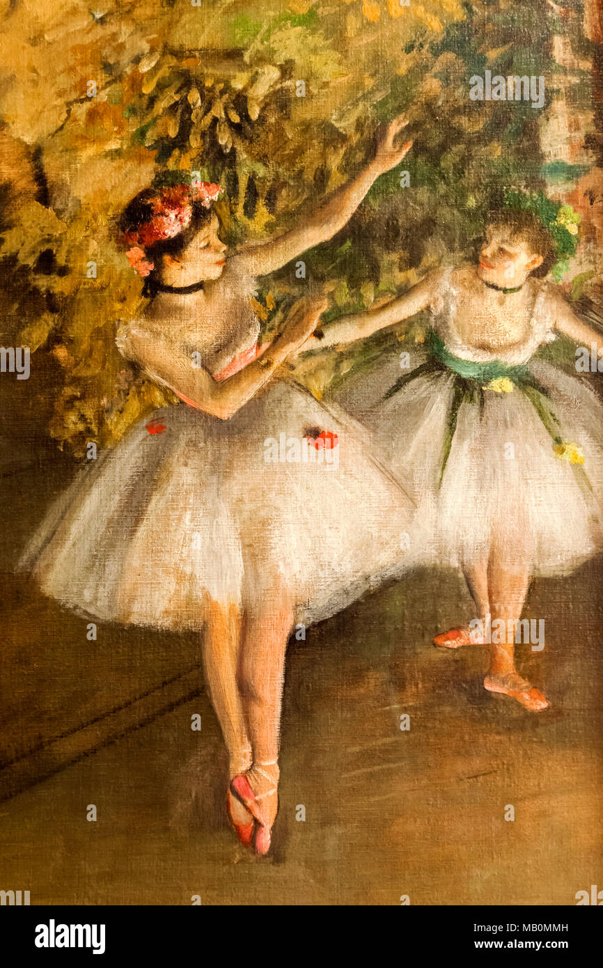 Painting titled Two Dancers on a Stage by Edgar Degas dated 1874 Stock Photo