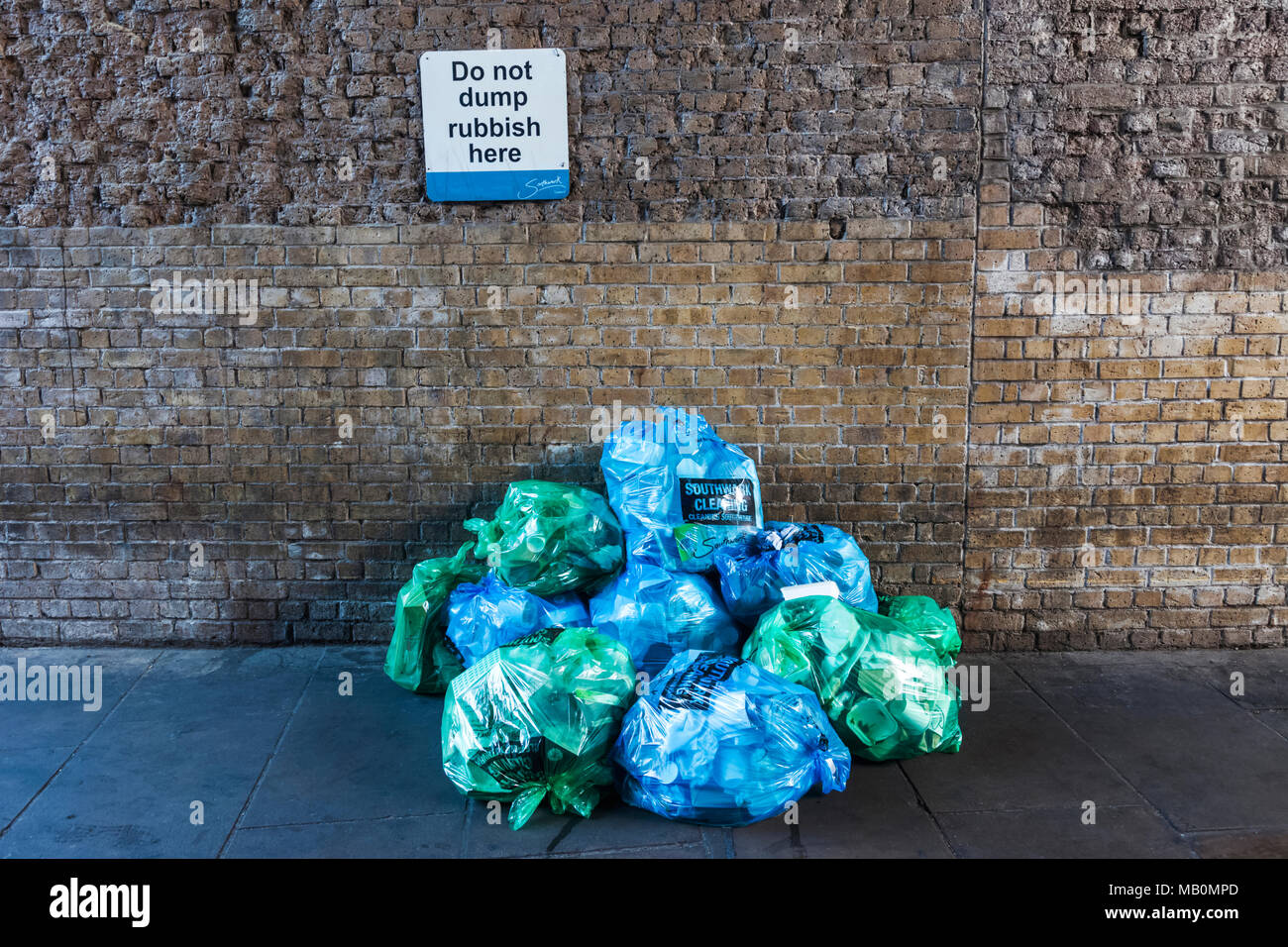 England, London, Southwark, Garbage Bags Waiting for Collection in