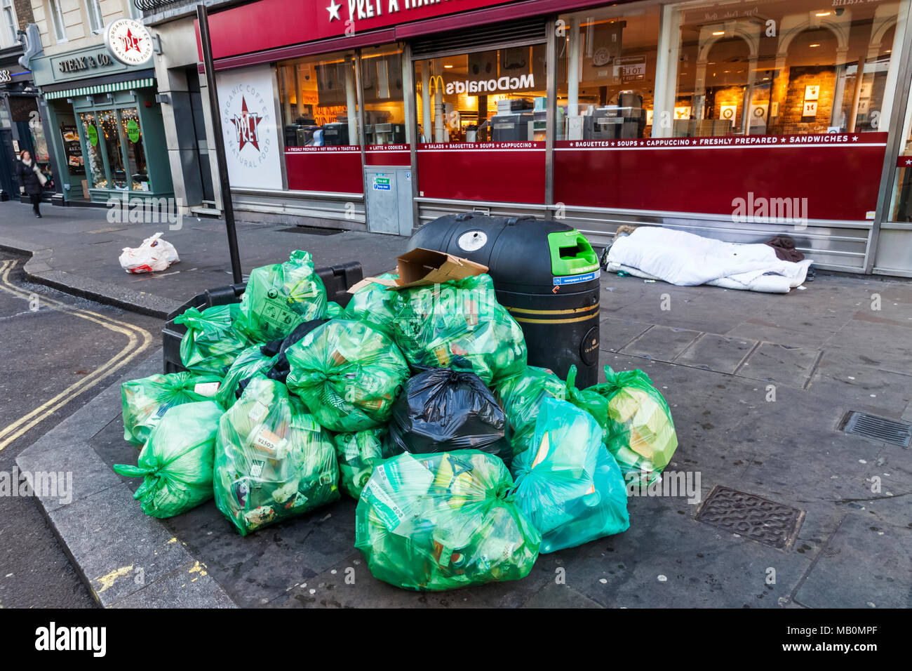 England, London, Soho, Garbage Bags Waiting Collection Stock Photo Alamy