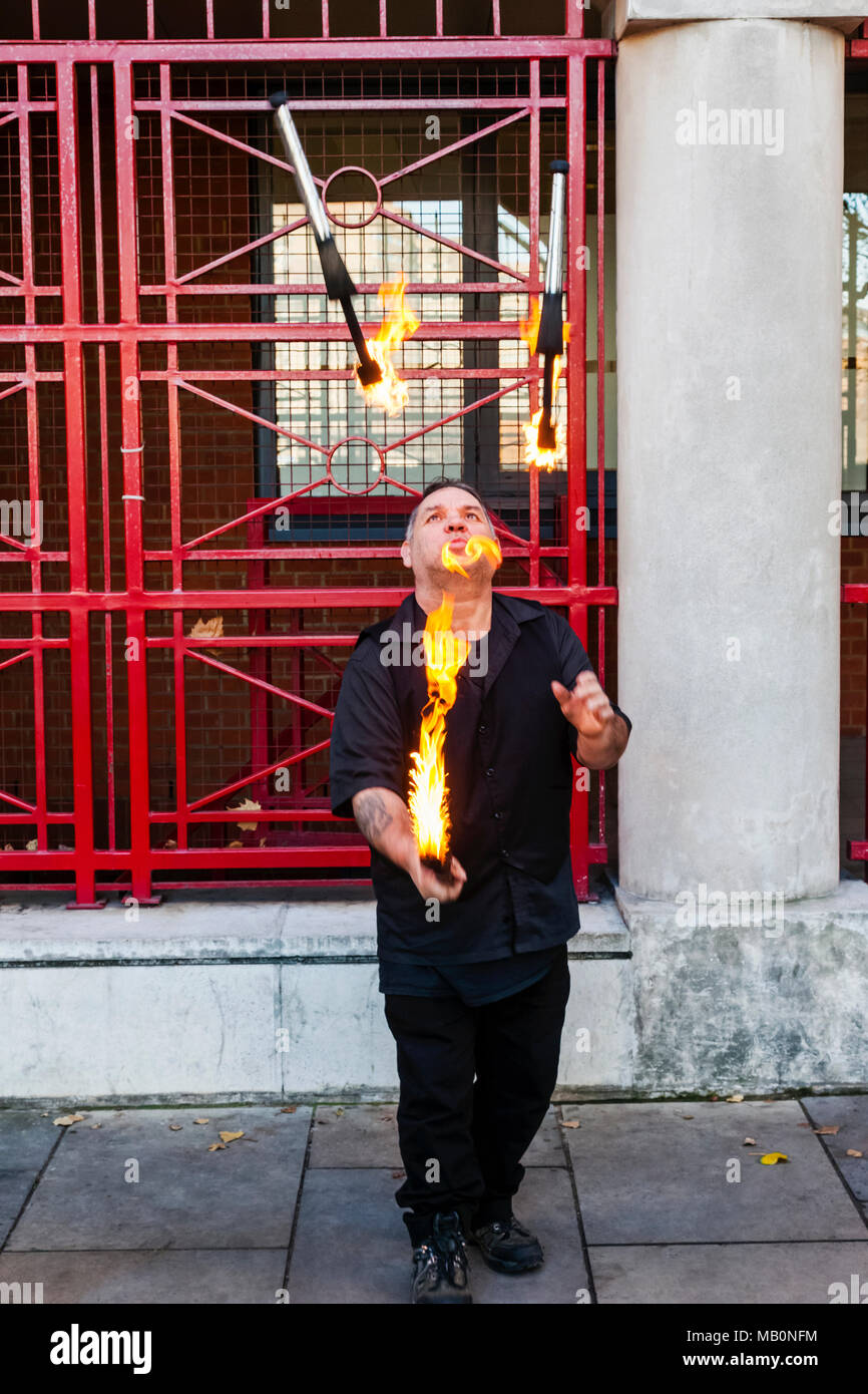 England, London, Southwark, Bankside, Fire Juggler Stock Photo Alamy