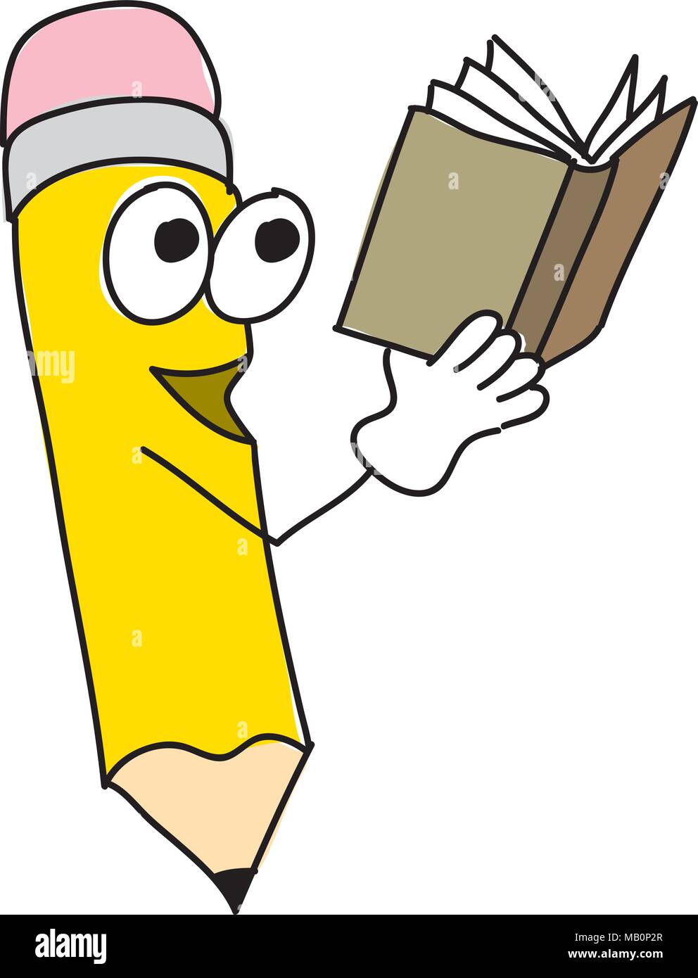 Funny human like cartoon yellow pencil character reading a book vector  illustration isolated on a white background Stock Vector Image & Art - Alamy