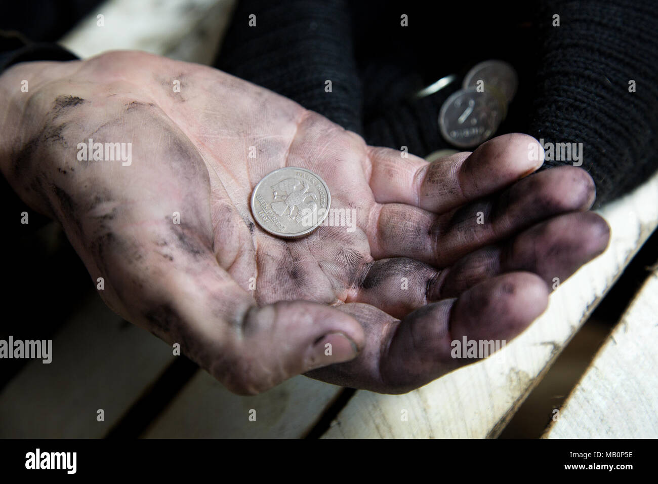 The dirty hands of a tramp. Stock Photo
