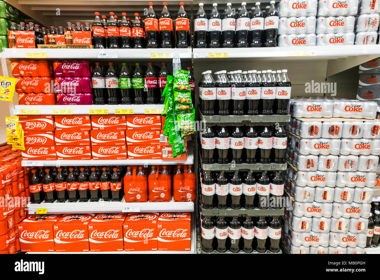 England, London, Supermarket Display of Coco Cola Stock Photo