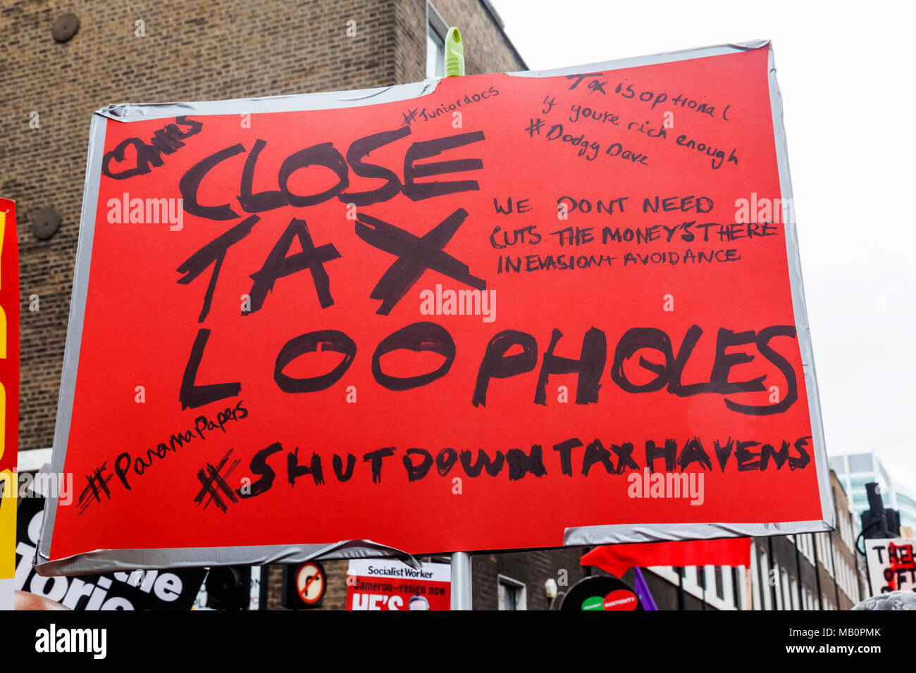 England, London, Anti Tax Loopholes Demonstration Sign Stock Photo Alamy