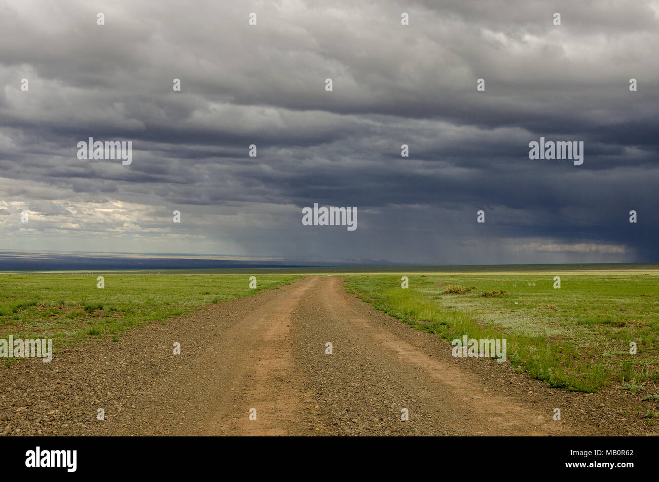 A Road in the Gobi Desert, Mongolia Stock Photo