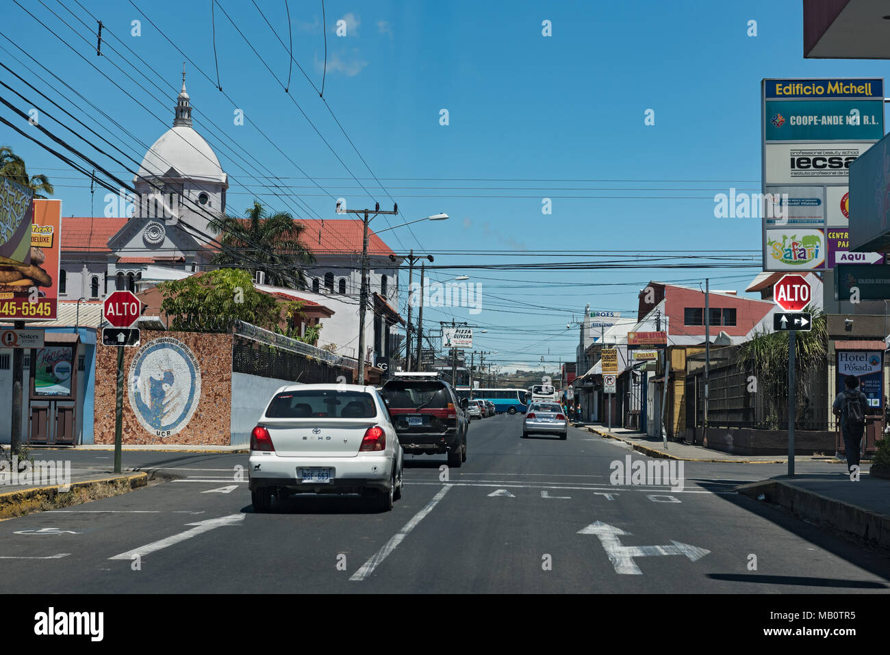 Road junction in San Ramon de los Palmares, Costa Rica Stock Photo