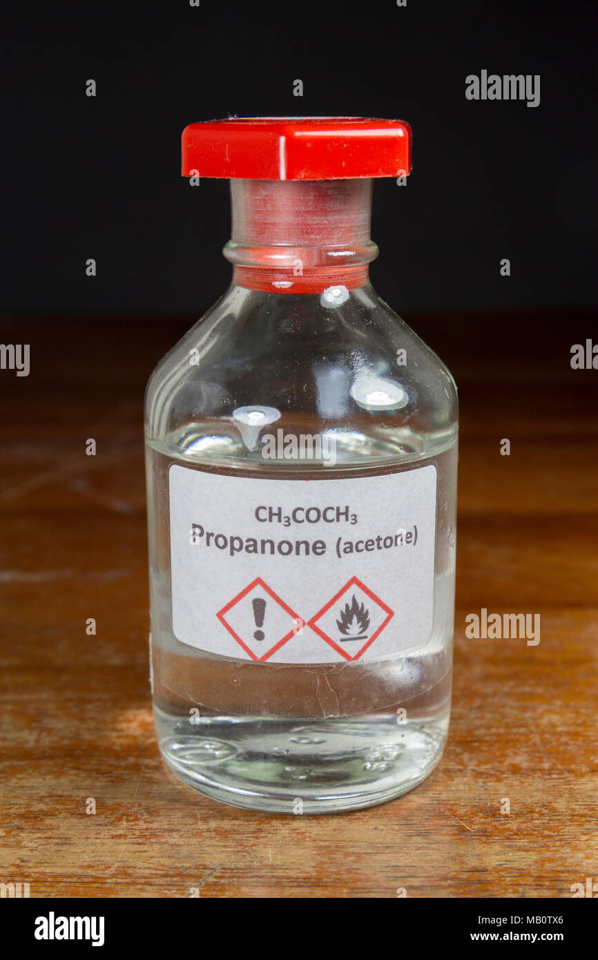 A bottle of propanone or acetone (CH3COCH3) as used in a UK secondary  school, London, UK Stock Photo - Alamy