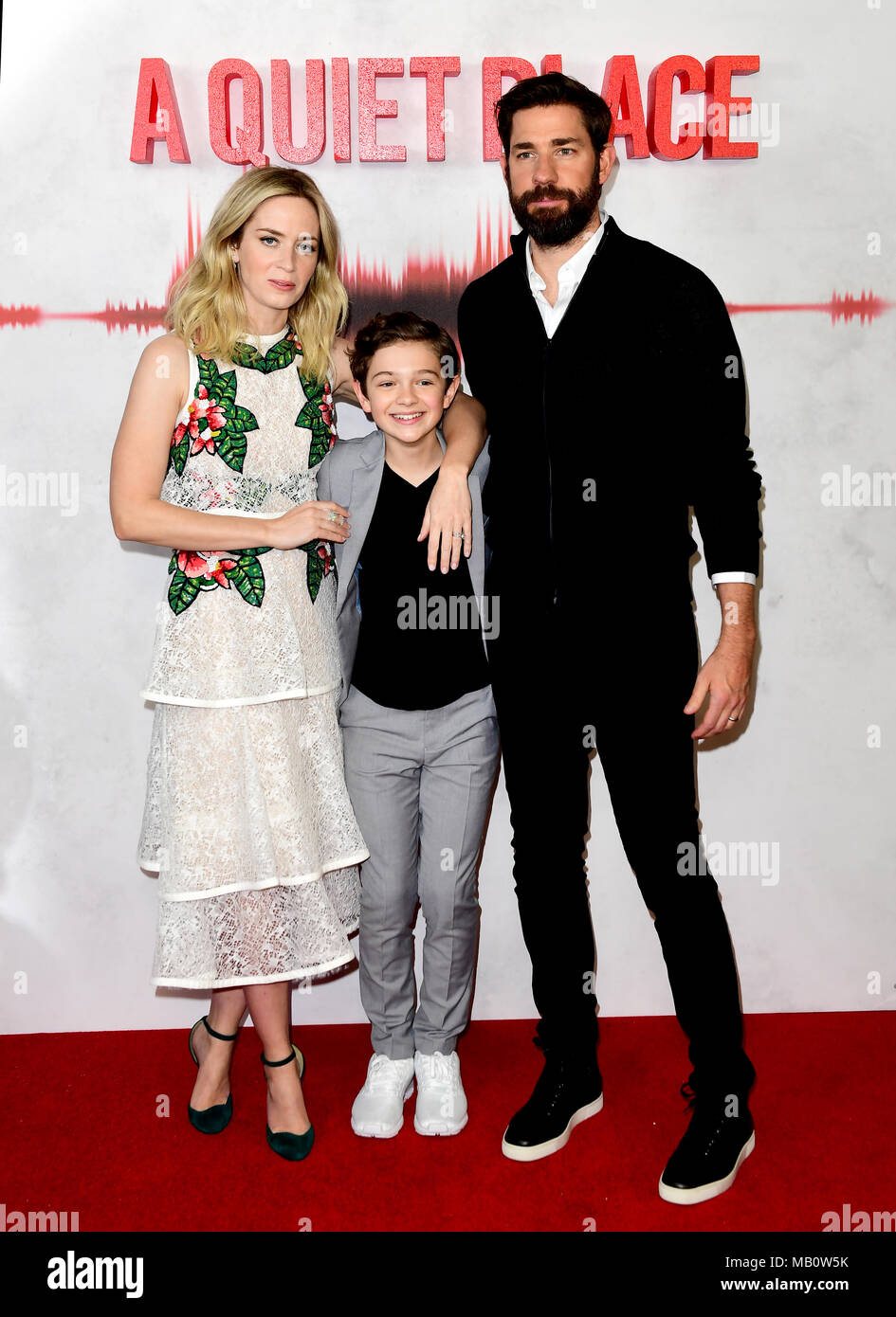 Emily Blunt, Noah Jupe and John Krasinski attending the A Quiet Place VIP  fan screening held at the Curzon Soho in London Stock Photo - Alamy