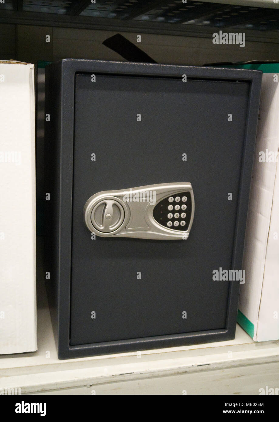 Large black modern safe Deposit box at the storefront. Stock Photo