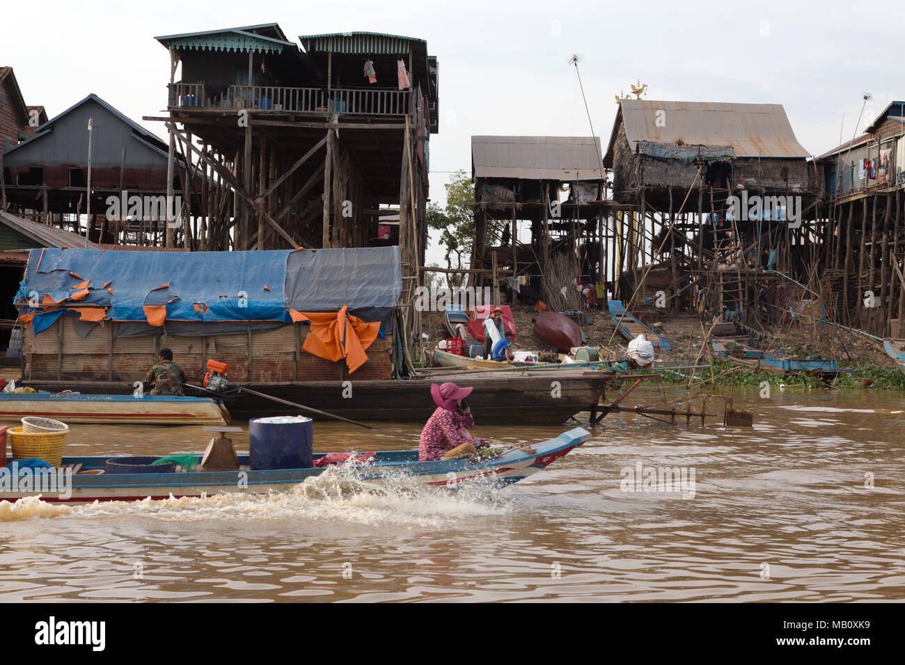 Stilt village, Kampong Khleang, Tonle Sap inland lake,  Cambodia, Asia Stock Photo