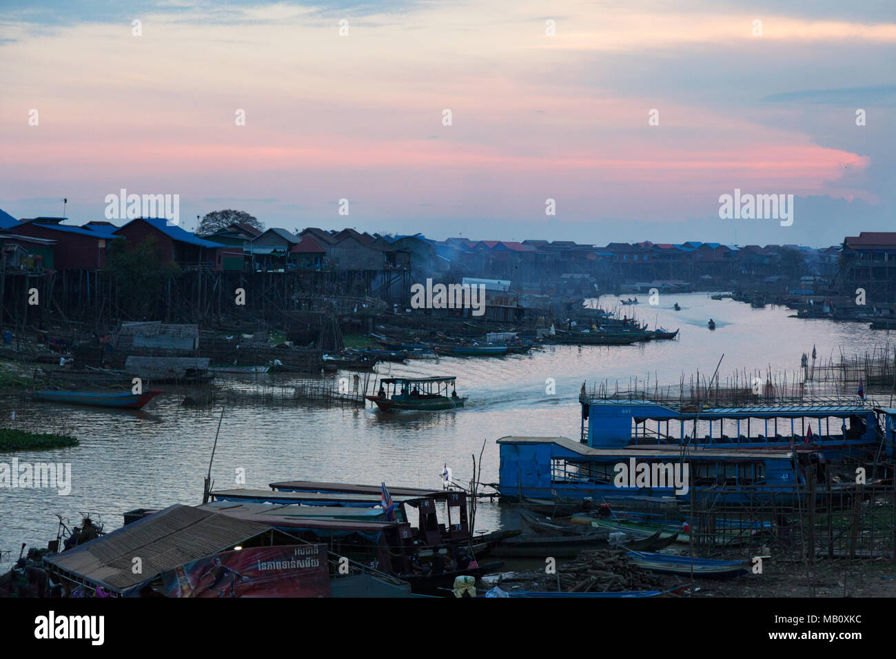 Tonle Sap inland lake at sunset, Kampong Thom, Tonle Sap, Cambodia Asia Stock Photo