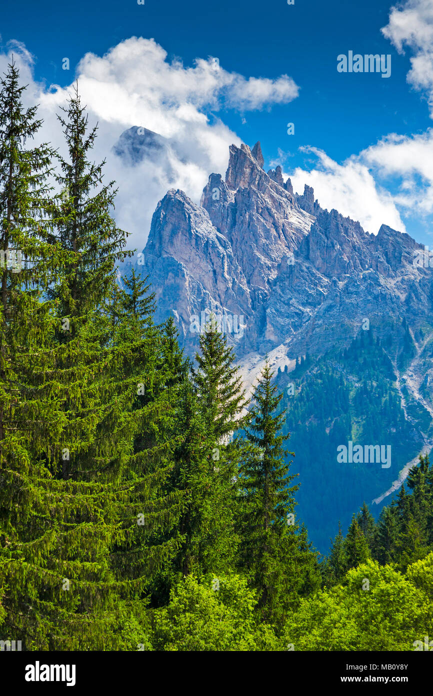 Italien, Südtirol, Hochpustertal, Nationalpark Fanes-Sennes-Prags, Pragser Tal mit Dürrenstein - Picco di Vallandro 2842 m Stock Photo