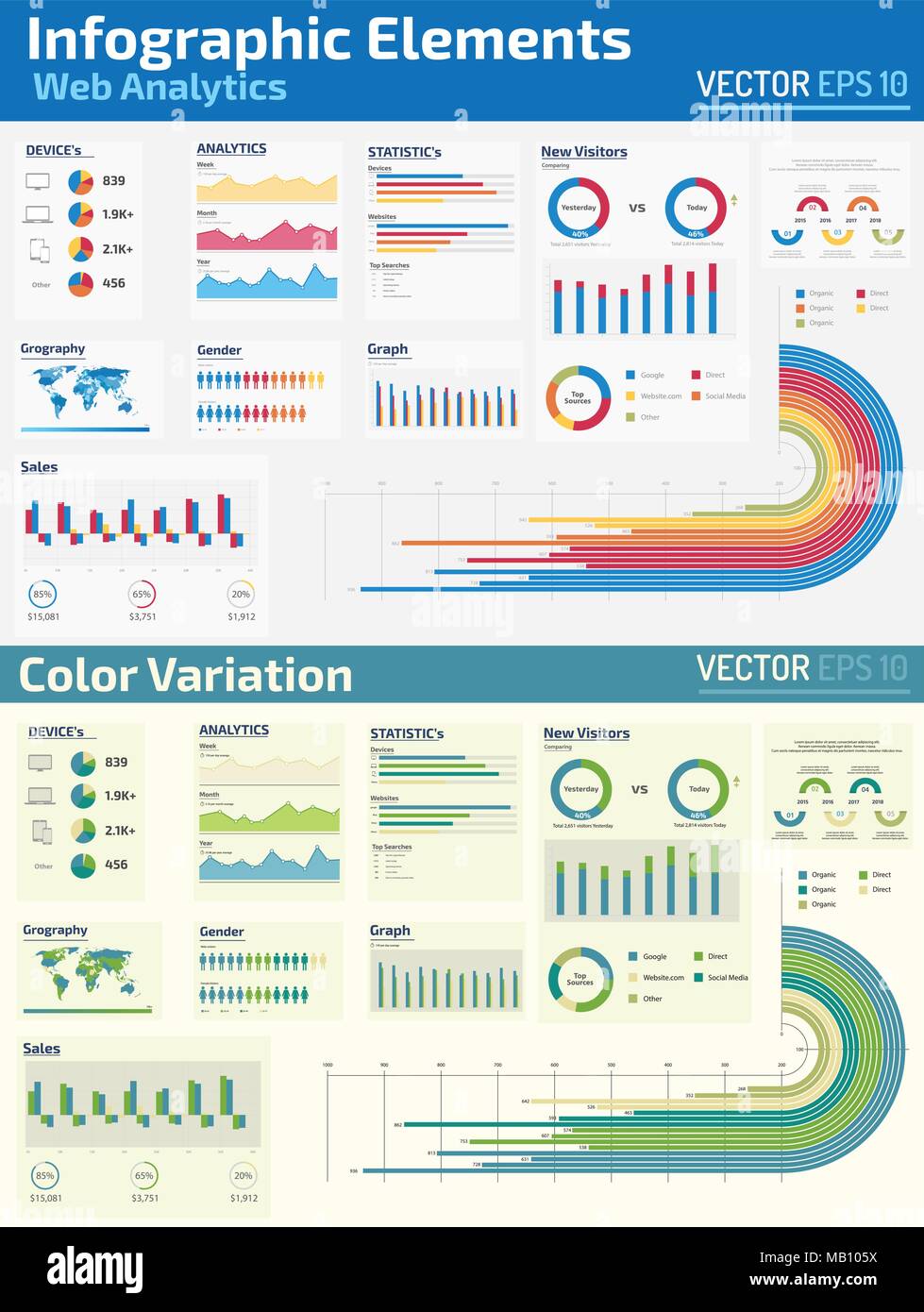 infographic Elements Web Analytics with 2 different color variation Stock Vector